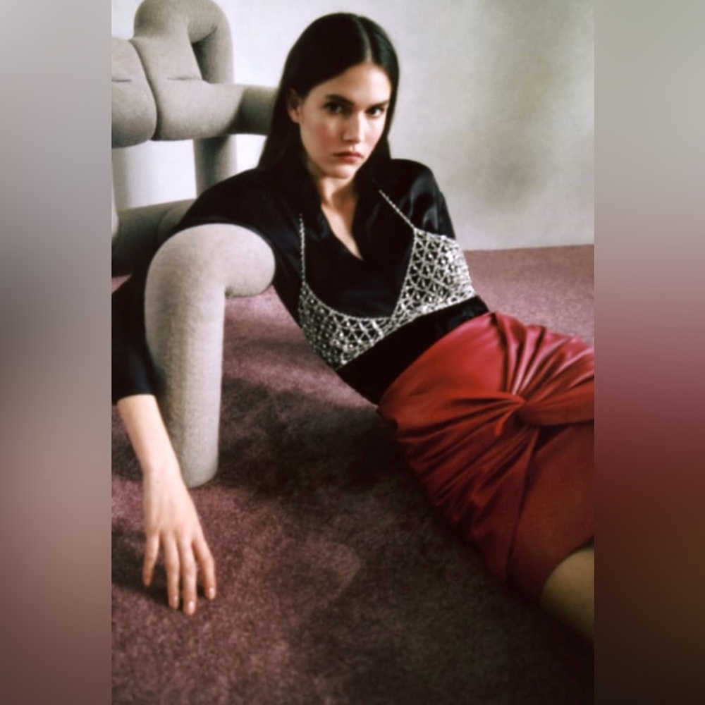 Zara red faux leather skirt M